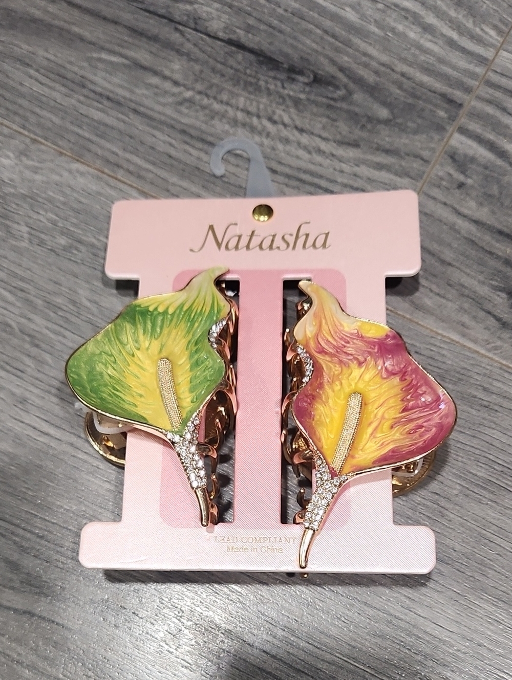 Natasha Couture Multicolor Enamel Calla LILLY Floral Leaf Brooch Set
